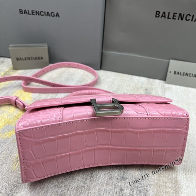 Balenciaga專櫃爆款淺粉xs號鱷魚紋Hourglass沙漏包 巴黎世家頂級原單手提肩背包 款號：8896 fyj1232